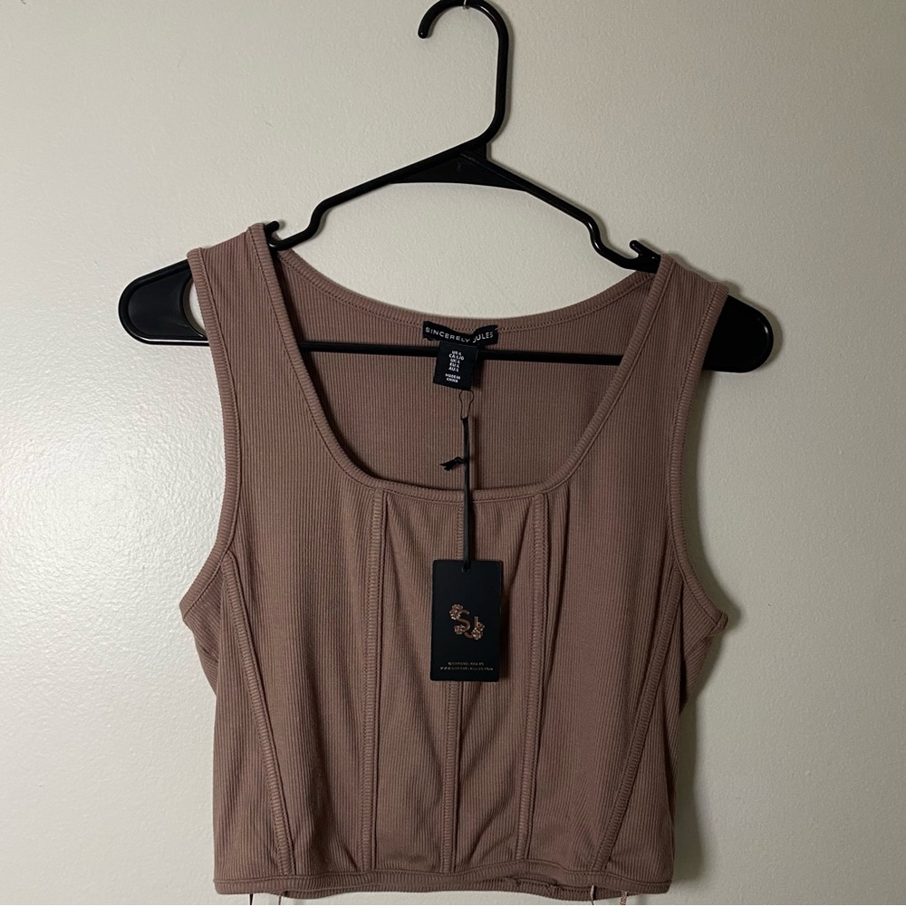 Sincerely Jules Taupe Corset Cropped Top Size Large